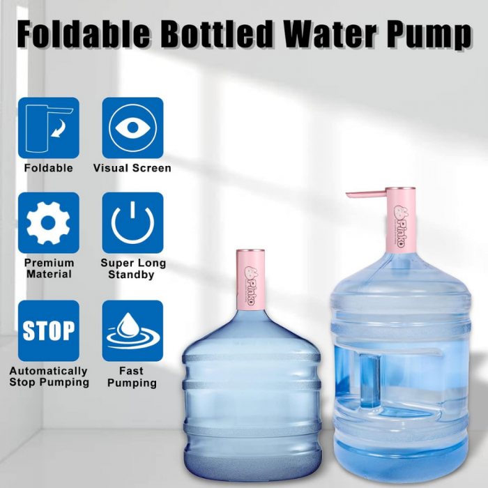 Pompa electrica apa cu afisaj LED AZeira®, Ecran digital, Indicator nivel baterie, Dozarea cantitatii de apa, Compatibil cu bidoane de apa de 5L/10L/15L/20L, Roz [9]