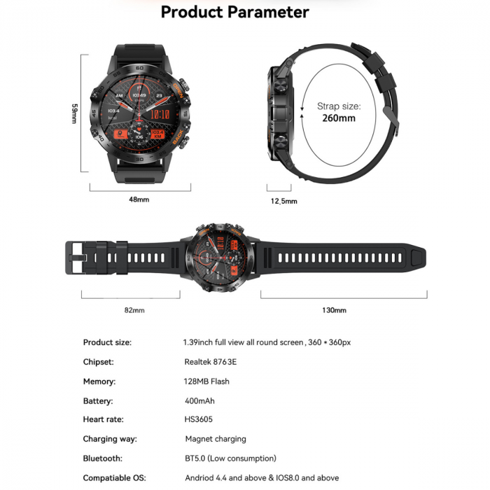 Ceas Smartwatch ULTRA Sport AZeira®, Antisocuri, Carcasa Metalica, Ecran IPS Ultra, IOS/Android, Bluetooth, Apelare Telefon, Aplicatii Social Media, Rezolutie 360x360 pixeli, Autonomie 7 zile, 100+ Sporturi, Impermeabil IP68, Full Touch Screen [16]