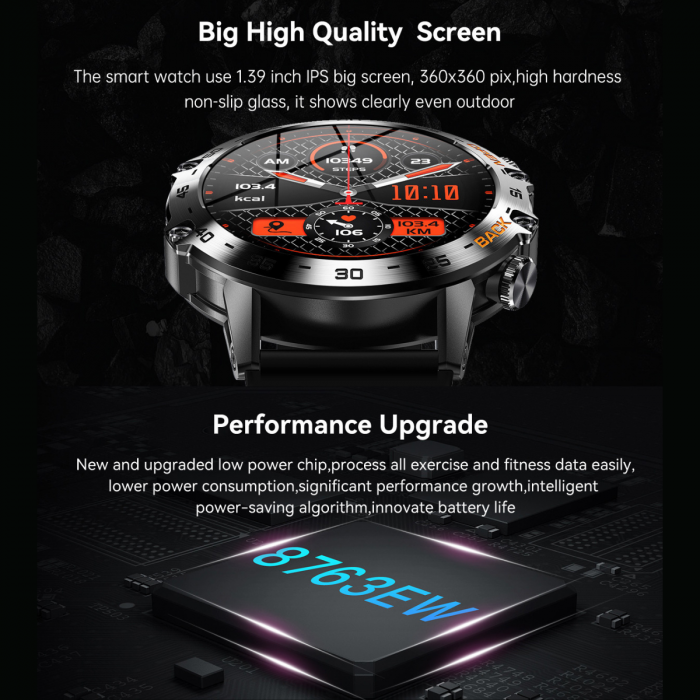 Ceas Smartwatch ULTRA Sport AZeira®, Antisocuri, Carcasa Metalica, Ecran IPS Ultra, IOS/Android, Bluetooth, Apelare Telefon, Aplicatii Social Media, Rezolutie 360x360 pixeli, Autonomie 7 zile, 100+ Sporturi, Impermeabil IP68, Full Touch Screen [10]