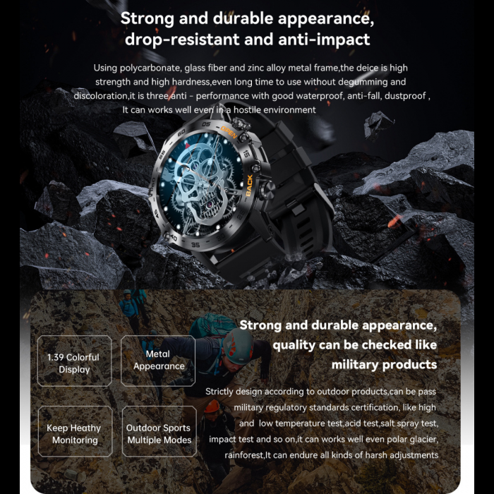 Ceas Smartwatch ULTRA Sport AZeira®, Antisocuri, Carcasa Metalica, Ecran IPS Ultra, IOS/Android, Bluetooth, Apelare Telefon, Aplicatii Social Media, Rezolutie 360x360 pixeli, Autonomie 7 zile, 100+ Sporturi, Impermeabil IP68, Full Touch Screen [11]