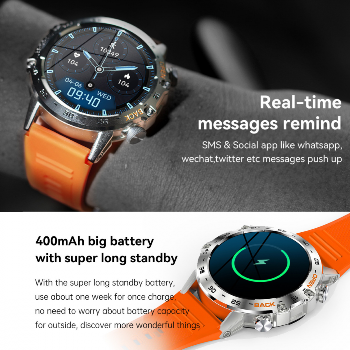 Ceas Smartwatch ULTRA Sport AZeira®, Antisocuri, Carcasa Metalica, Ecran IPS Ultra, IOS/Android, Bluetooth, Apelare Telefon, Aplicatii Social Media, Rezolutie 360x360 pixeli, Autonomie 7 zile, 100+ Sporturi, Impermeabil IP68, Full Touch Screen [13]