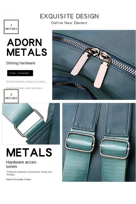 Rucsac Dama Oblic AZeira®, Piele Ecologica Premium, Versatil, Impermeabil, Usor, dimensiuni 30x25x9 CM [5]