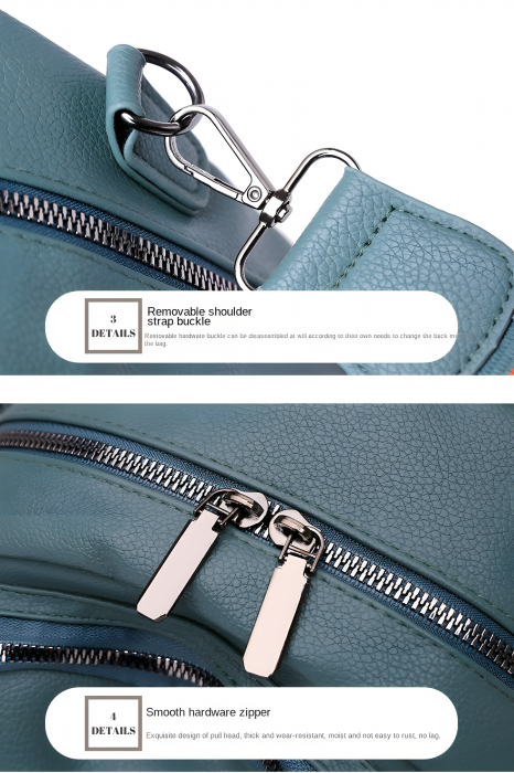 Rucsac Dama Oblic AZeira®, Piele Ecologica Premium, Versatil, Impermeabil, Usor, dimensiuni 30x25x9 CM [6]