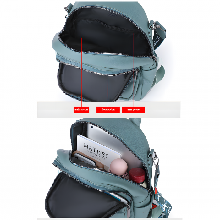 Rucsac Dama Oblic AZeira®, Piele Ecologica Premium, Versatil, Impermeabil, Usor, dimensiuni 30x25x9 CM [7]