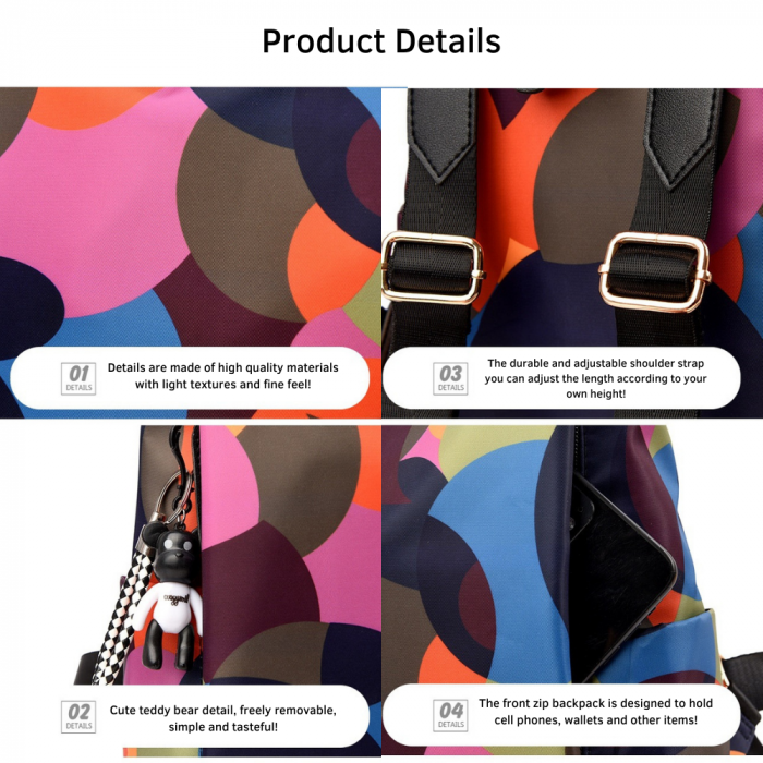 Rucsac de dama Curcubeu AZeira®, antifurt, impermeabil, usor, stil casual, Multicolor [5]