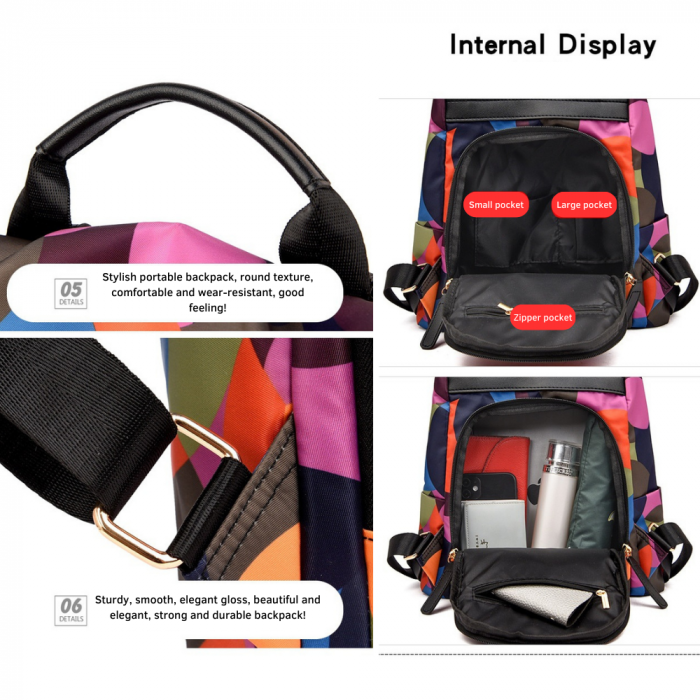 Rucsac de dama Curcubeu AZeira®, antifurt, impermeabil, usor, stil casual, Multicolor [6]