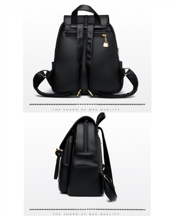 Rucsac Pisica AZeira®, Pentru dama, Incapator, Versatil, Material rezistent la uzura, Accesorii metalice aurii, 30*25*13 CM, Negru [3]
