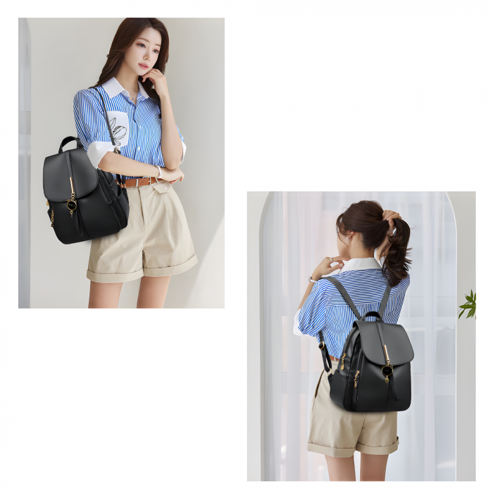 Rucsac Pisica AZeira®, Pentru dama, Incapator, Versatil, Material rezistent la uzura, Accesorii metalice aurii, 30*25*13 CM, Negru [8]