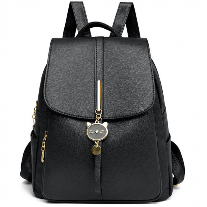 Rucsac Pisica AZeira®, Pentru dama, Incapator, Versatil, Material rezistent la uzura, Accesorii metalice aurii, 30*25*13 CM, Negru [1]