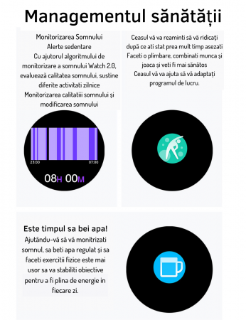 Ceas Smartwatch AZeira®, Multi-Sport, Bluetooth Call, Memento, Selfie la distanta, Notificari, Analiza somnului, Frecventa cardiaca, Tensiune, IP67, Ecran IPS LCD 1,32 inch, IOS si Android [9]