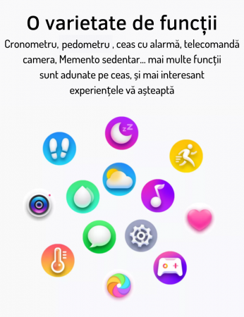 Ceas Smartwatch AZeira®, Multi-Sport, Bluetooth Call, Memento, Selfie la distanta, Notificari, Analiza somnului, Frecventa cardiaca, Tensiune, IP67, Ecran IPS LCD 1,32 inch, IOS si Android [5]