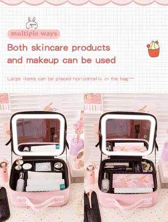 Geanta cosmetice dotata cu oglinda LED AZeira®, compartimente reglabile, potrivita pentru organizarea cosmeticelor acasa sau in voiaj, profesionala, neagra [6]