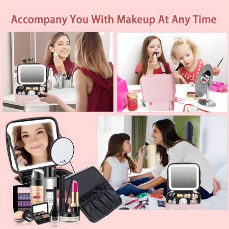 Geanta cosmetice dotata cu oglinda LED AZeira®, compartimente reglabile, potrivita pentru organizarea cosmeticelor acasa sau in voiaj, profesionala, neagra [4]