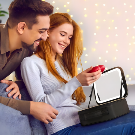 Geanta cosmetice dotata cu oglinda LED AZeira®, compartimente reglabile, potrivita pentru organizarea cosmeticelor acasa sau in voiaj, profesionala, neagra [2]