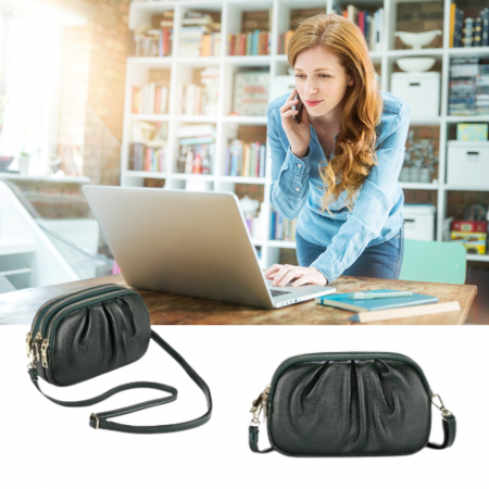 Geanta Piele Naturala cu pliuri AZeira®, 3 compartimente, Calitate superioara, Versatila, Fermoare metalice, Piele moale de vaca, Anti-zgariere, Capacitate mare, Verde [7]