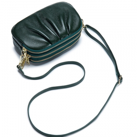 Genti Casual - Geanta Piele Naturala cu pliuri AZeira®, 3 compartimente, Calitate superioara, Versatila, Fermoare metalice, Piele moale de vaca, Anti-zgariere, Capacitate mare, Verde