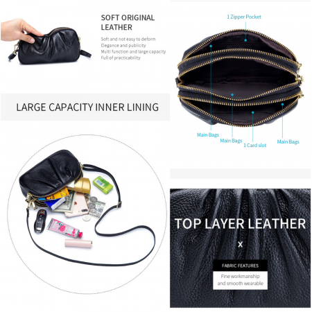 Geanta Piele Naturala cu pliuri AZeira®, 3 compartimente, Calitate superioara, Versatila, Fermoare metalice, Piele moale de vaca, Anti-zgariere, Capacitate mare, Verde [7]