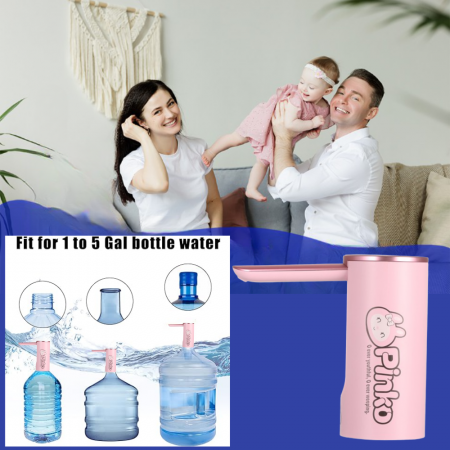 Pompa electrica apa cu afisaj LED AZeira®, Ecran digital, Indicator nivel baterie, Dozarea cantitatii de apa, Compatibil cu bidoane de apa de 5L/10L/15L/20L, Roz [4]