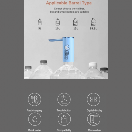 Pompa electrica apa cu afisaj LED AZeira®, Ecran digital, Indicator nivel baterie, Dozarea cantitatii de apa, Compatibil cu bidoane de apa de 5L/10L/15L/20L [9]