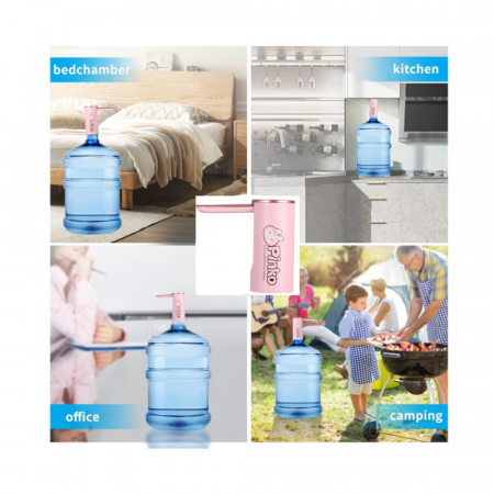 Pompa electrica apa cu afisaj LED AZeira®, Ecran digital, Indicator nivel baterie, Dozarea cantitatii de apa, Compatibil cu bidoane de apa de 5L/10L/15L/20L, Roz [6]