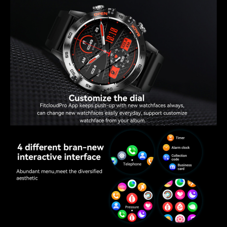 Ceas Smartwatch ULTRA Sport AZeira®, Antisocuri, Carcasa Metalica, Ecran IPS Ultra, IOS/Android, Bluetooth, Apelare Telefon, Aplicatii Social Media, Rezolutie 360x360 pixeli, Autonomie 7 zile, 100+ Sporturi, Impermeabil IP68, Full Touch Screen [5]