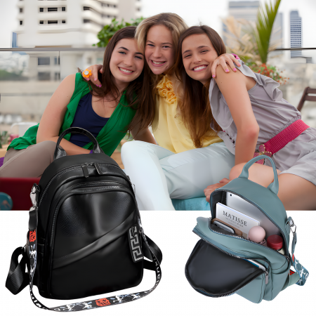 Rucsac Dama Oblic AZeira®, Piele Ecologica Premium, Versatil, Impermeabil, Usor, dimensiuni 30x25x9 CM [2]