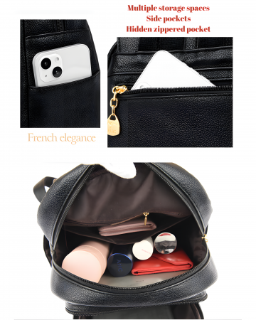 Rucsac Pisica AZeira®, Pentru dama, Incapator, Versatil, Material rezistent la uzura, Accesorii metalice aurii, 30*25*13 CM, Negru [3]