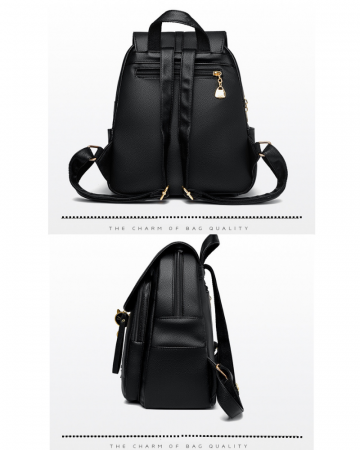 Rucsac Pisica AZeira®, Pentru dama, Incapator, Versatil, Material rezistent la uzura, Accesorii metalice aurii, 30*25*13 CM, Negru [2]