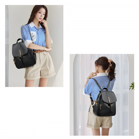 Rucsac Pisica AZeira®, Pentru dama, Incapator, Versatil, Material rezistent la uzura, Accesorii metalice aurii, 30*25*13 CM, Negru [7]