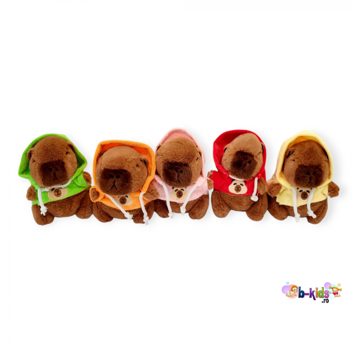 Jucarie de plus breloc Model Capybara cu hanorac, 12 cm [2]
