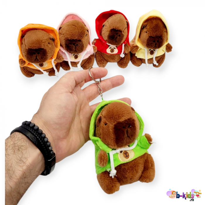 Jucarie de plus breloc Model Capybara cu hanorac, 12 cm [3]
