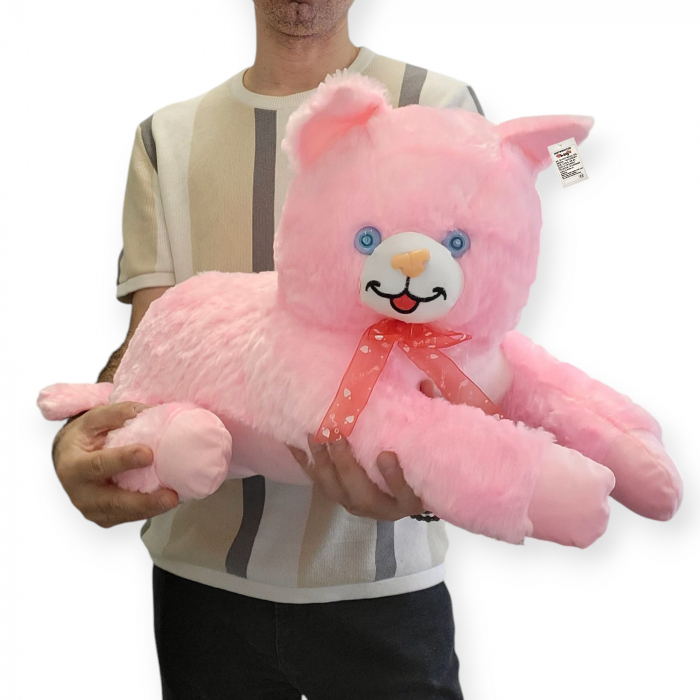 Jucarie de plus - pisica pufoasa mare, roz care miauna, 60 cm [6]