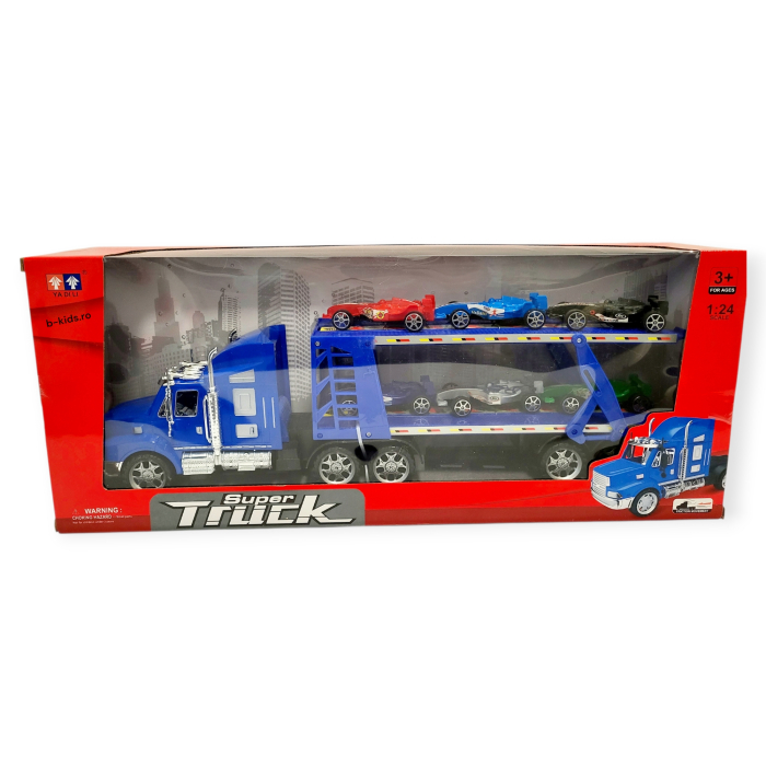 Jucarie Tir Trailer mare - Super Truck cu 6 Mașini de Curse [3]