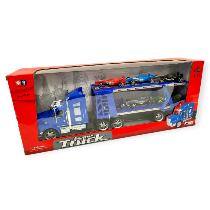 Jucarie Tir Trailer mare - Super Truck cu 6 Mașini de Curse [2]
