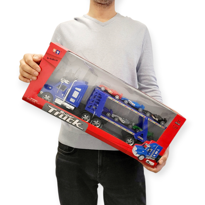 Jucarie Tir Trailer mare - Super Truck cu 6 Mașini de Curse [4]