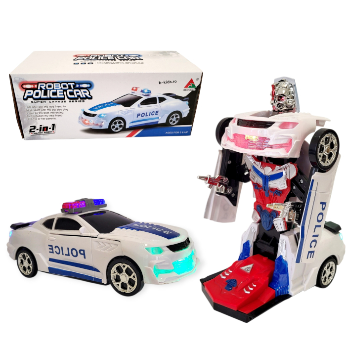 Masina Politie Transformers in robot, cu sunete si lumini, 2 in 1 , Police Car [3]