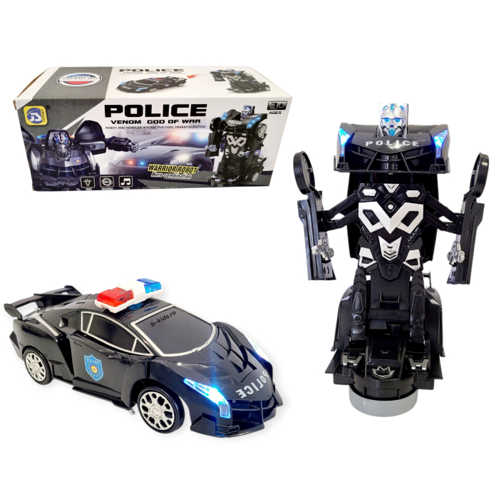 Masina Politie Transformers in robot, cu sunete si lumini, 2 in 1, neagra [2]