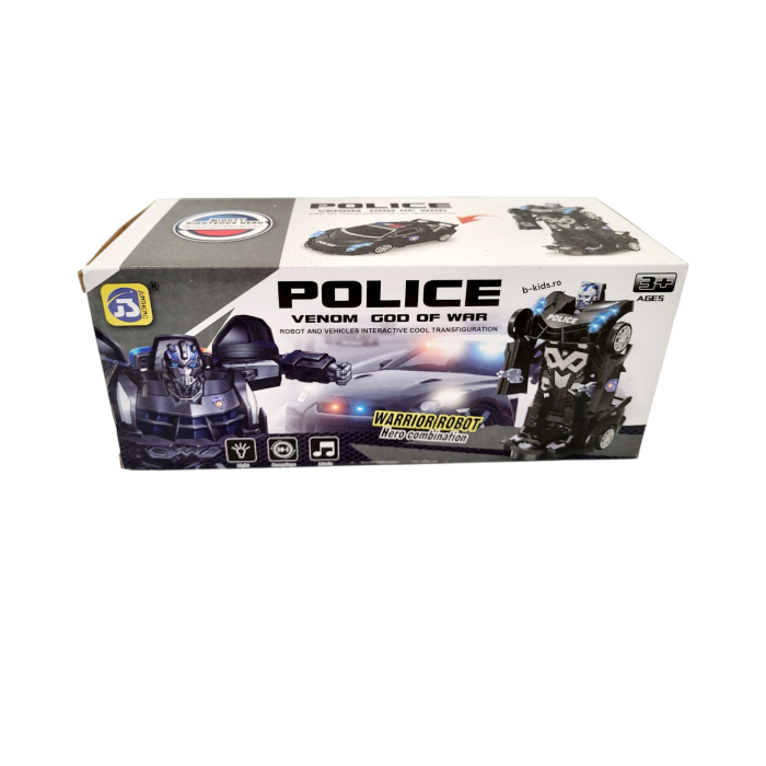 Masina Politie Transformers in robot, cu sunete si lumini, 2 in 1, neagra [3]