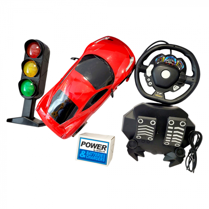 Masinuta mare cu telecomanda - Raicing - cu volan, pedale, semafor si acumulator [5]
