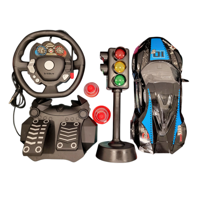 Masinuta telecomanda tip volan cu senzor, pedale, semafor, Rivalry [3]