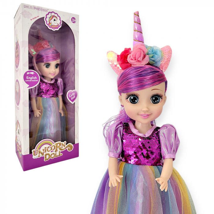 Papusa Unicorn Doll, cu lumina, merge si canta,Moly Princes, multicolor cu paiete [7]