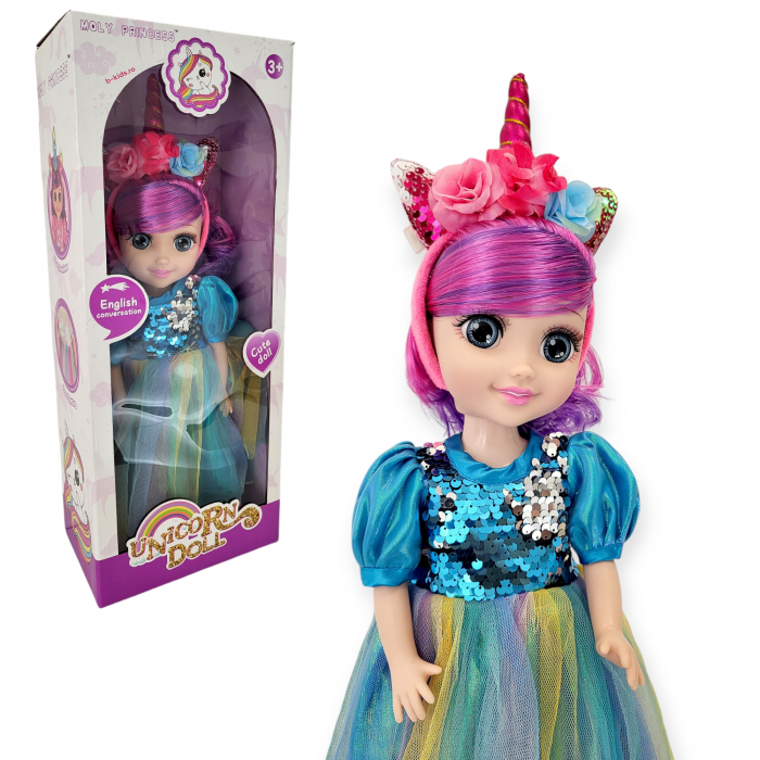 Papusa Unicorn Doll, cu lumina, merge si canta,Moly Princes, multicolor cu paiete [6]