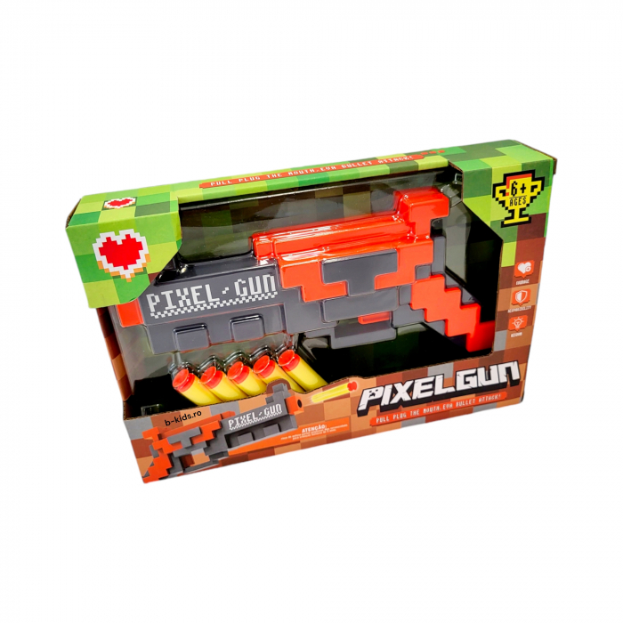 Pistol de Jucarie Minecraft PIXEL GUN cu 5 ventuze burete, 25 cm [2]