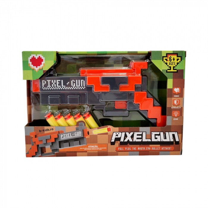 Pistol de Jucarie Minecraft PIXEL GUN cu 5 ventuze burete, 25 cm [1]