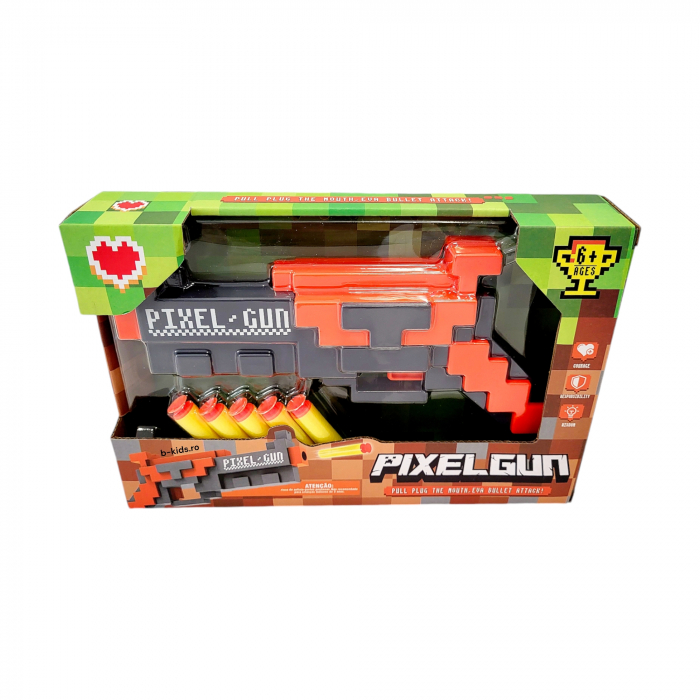 Pistol de Jucarie Minecraft PIXEL GUN cu 5 ventuze burete, 25 cm [3]