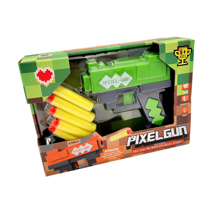 Pistol de Jucarie Minecraft PIXEL GUN cu 5 ventuze burete, 12 cm [1]