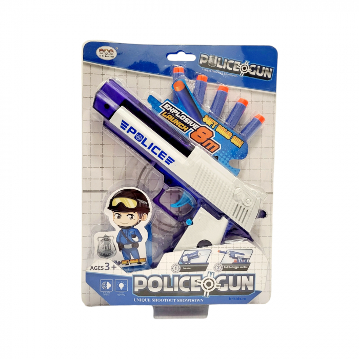 Pistol jucarie 2 in 1 politie cu gloante din burete care trage si cu apa pentru copii [1]