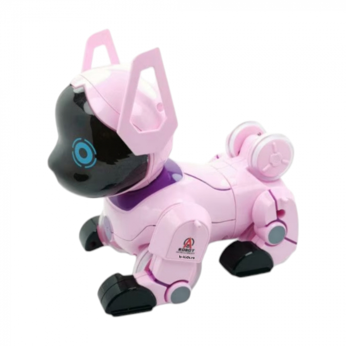 Robot Catelus Smart cu telecomanda ceas, PUPPY Stunt Roll, cantece, lumini, rotire 360 de grade, Roz [2]