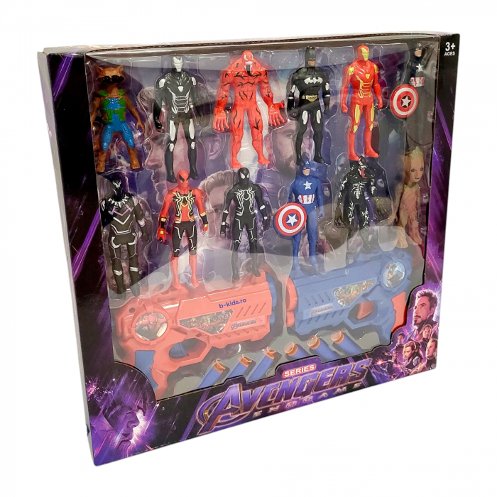 Set 12 figurine super eroi și doua pistoale cu gloande din burete [1]