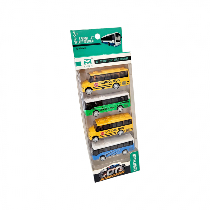 Set 4 masinute metal, autocar, school bus [3]